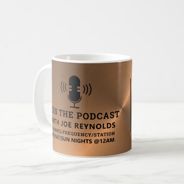 Rose Gold Metal Effect, Podcaster, Podcast Advert Coffee Mug (Front Left)