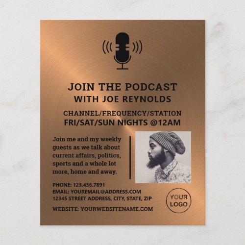 Rose Gold Metal Effect Podcaster Podcast Flyer