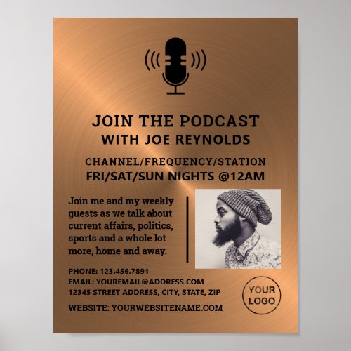 Rose Gold Metal Effect Podcaster Podcast Poster