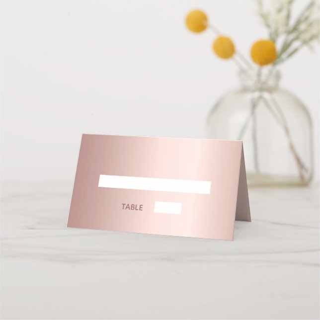 Rose gold metal elegant wedding place card (Front)