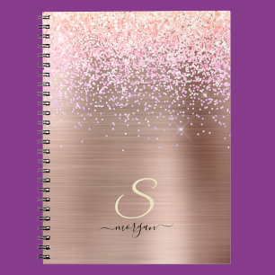 Rose Gold Metal, Glitter, Script Name & Initial Luggage Tag