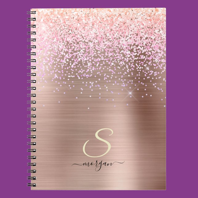 Rose Gold Metal, Glitter, Script Name & Initial Notebook (Creator Uploaded)