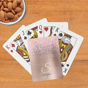 Rose Gold Metal, Glitter, Script Name & Initial Poker Cards