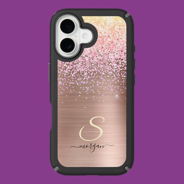 Rose Gold Metal, Glitter, Script Name & Initial Speck iPhone Case (Creator Uploaded)