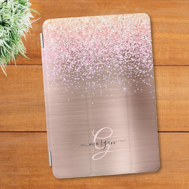 Rose Gold Metal, Glitter, Script Name & Monogram iPad Mini Cover (Creator Uploaded)