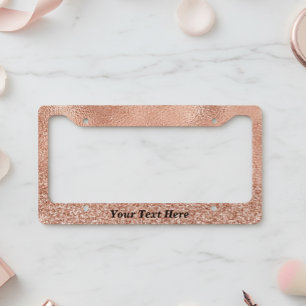 Rose Gold metal Look Metallic Custom Text glitter License Plate Frame