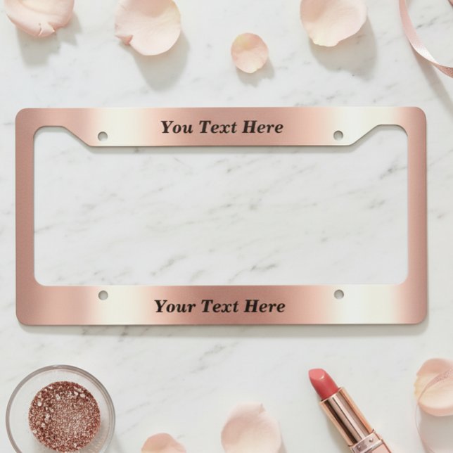 Rose Gold metal Look Metallic Custom Text License Plate Frame (Creator Uploaded)