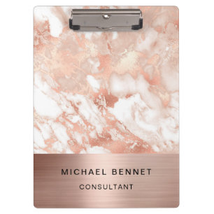 Rose Gold Metal Marble Consultant Business Clipboard