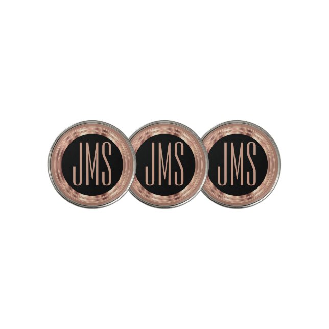 Rose Gold Metal Monogram Design Golf Ball Marker (3 Up)