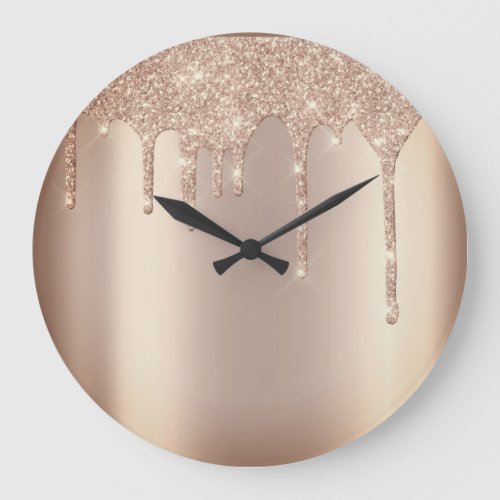 Rose Gold Metal Spark Glitter Drip Blush Glitter Large Clock