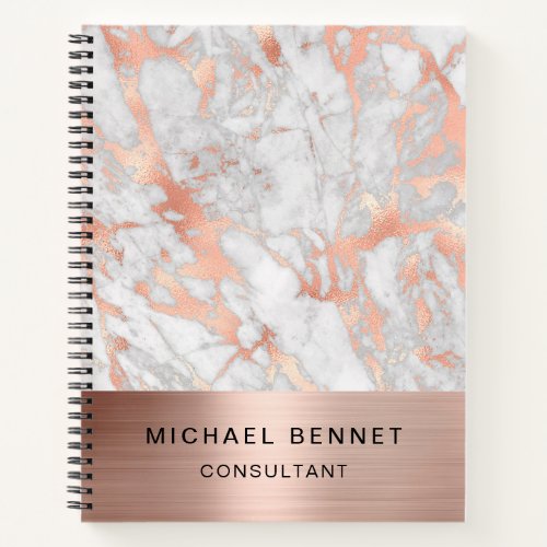Rose Gold Metal White Marble Consultant Business Notebook