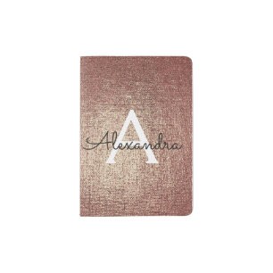 Rose Gold Metalic Fabric Monogram Name Passport Holder