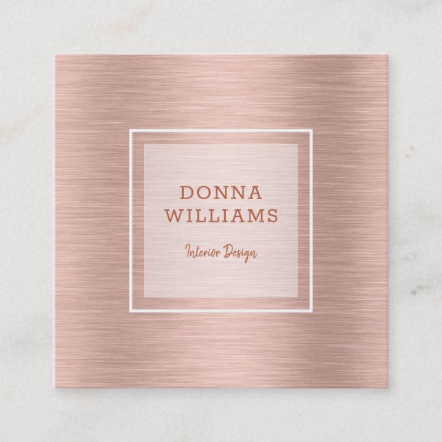 Rose-gold metallic background square business card (Front)