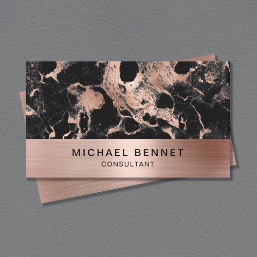 Rose Gold Metallic Black Marble Consultant Business Card