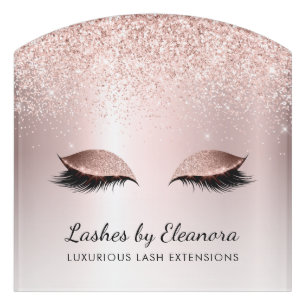 Rose Gold Metallic Blush Glitter Lash Extensions Door Sign