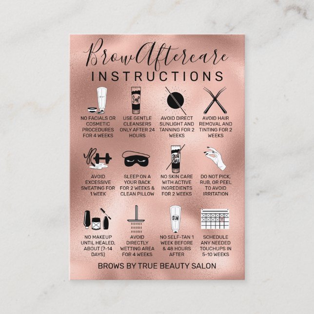 Rose Gold Metallic Brows Aftercare Icon Business Card (Front)