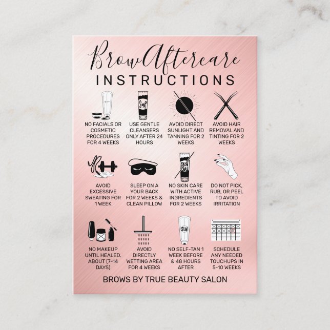 Rose Gold Metallic Brows Aftercare Icon Business Card (Front)