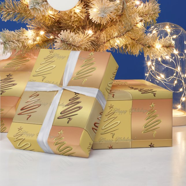 Rose Gold Metallic Christmas Tree Wrapping Paper (Holidays)