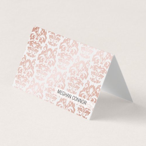 Rose Gold Metallic Damask Pattern Business Card