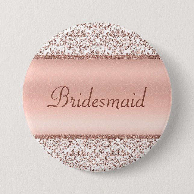 Rose Gold Metallic Damask Wedding Bridesmaid  Button (Front)