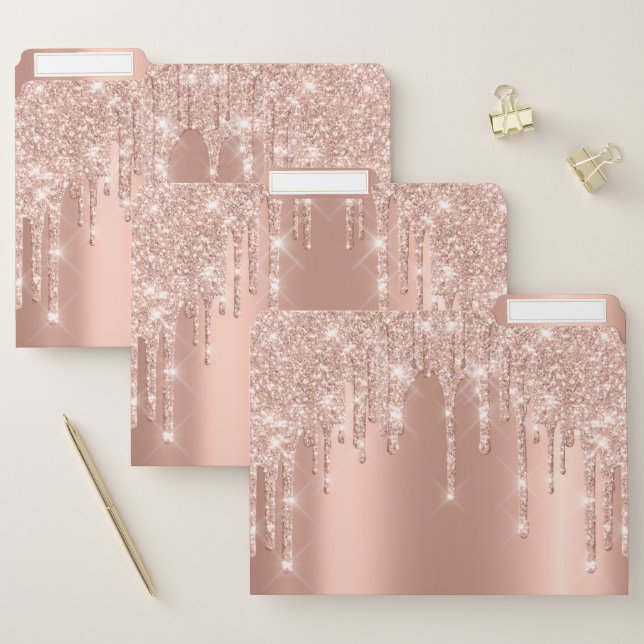 Rose Gold Metallic Drips Glitter Beauty Elegant File Folder (Set)