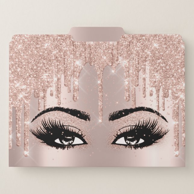 Rose Gold Metallic Drips Glitter Beauty Eyelashes File Folder (Front Center)