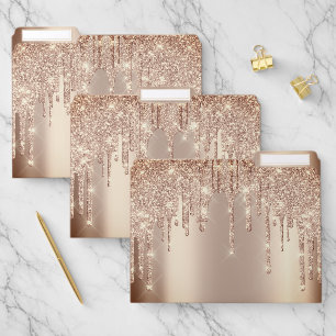 Rose Gold Metallic Drips Glitter Beauty Spark Offi File Folder