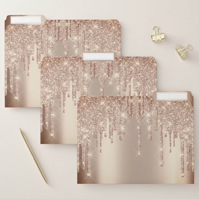 Rose Gold Metallic Drips Glitter Beauty Spark Offi File Folder (Set)