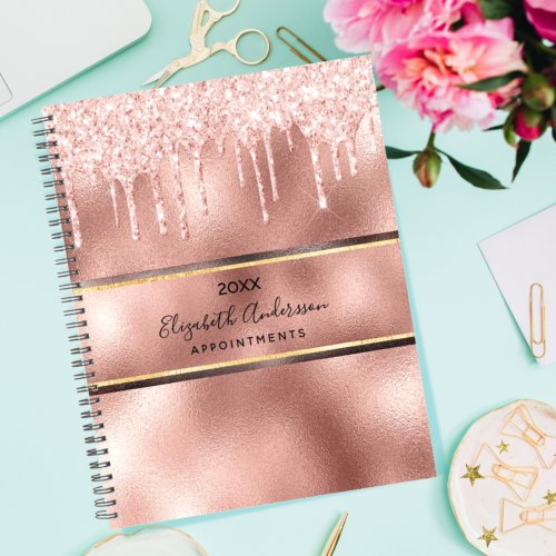 Rose gold metallic elegant glitter monogram 2024 planner