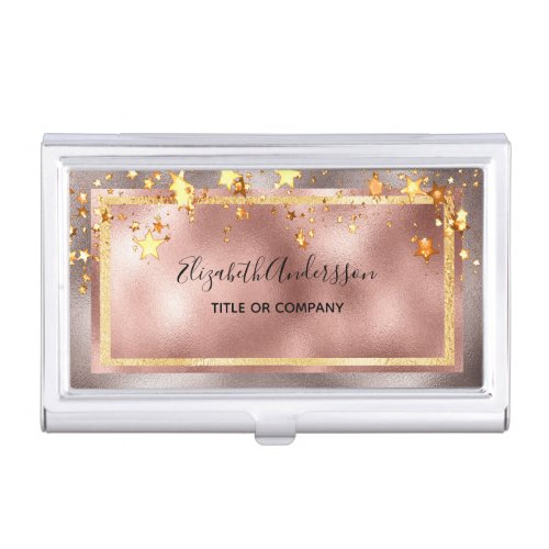 Rose gold metallic elegant modern golden stars business card case