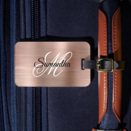 Rose Gold Metallic Fancy Monogram Luggage Tag