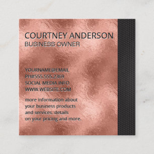 Rose Gold Metallic Foil Black Trim Square Business Card