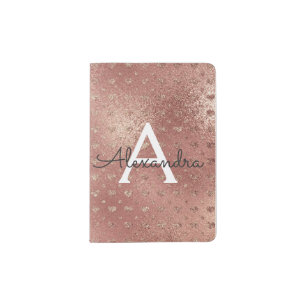 Rose Gold Metallic Foil Hearts Monogram Name Passport Holder