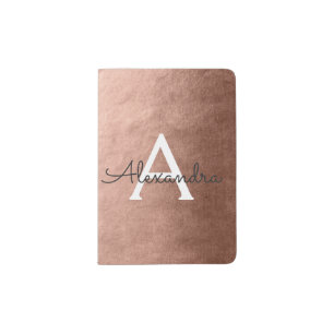 Rose Gold Metallic Foil Monogram Name Passport Holder
