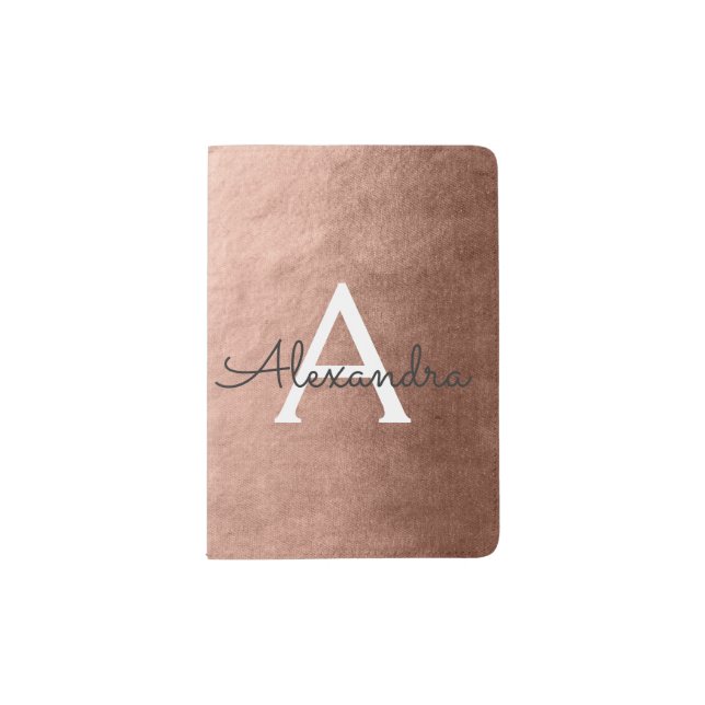 Rose Gold Metallic Foil Monogram Name Passport Holder (Front)