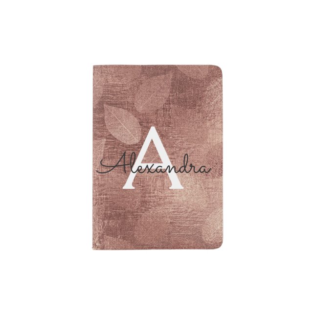 Rose Gold Metallic Foil Monogram Name Passport Holder (Front)
