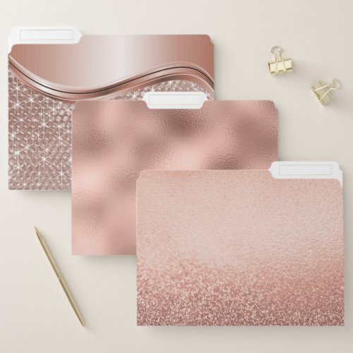 Rose Gold Metallic Foil Sparkle Glitter File Folder