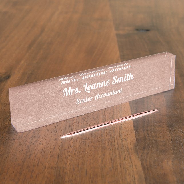 Rose Gold Metallic Foil White Font Desk Name Plate (Creator Uploaded)