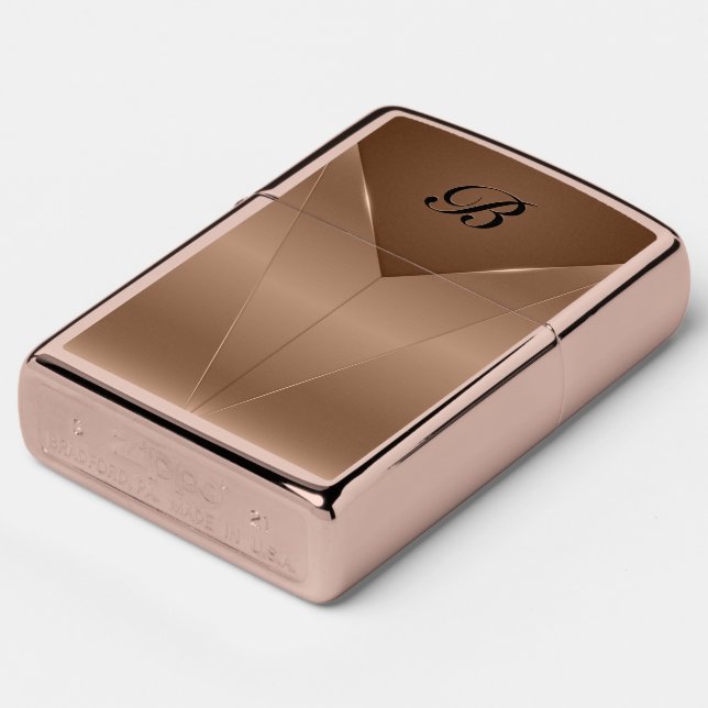 Rose-gold metallic geometric design zippo lighter (Angle)