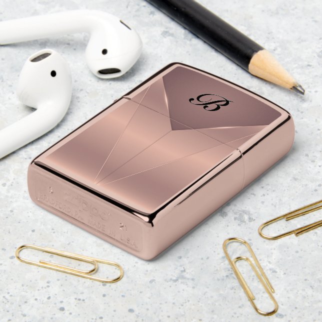 Rose Gold metallic geometric design Zippo Lighter (On Table 2)