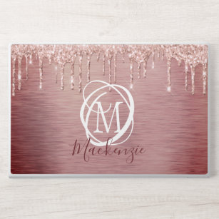 Rose Gold Metallic Glitter Drip Elegant Monogram HP Laptop Skin