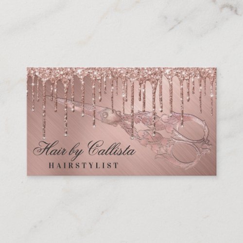 Rose Gold Metallic Glitter Drips Hair Scissors Business Card