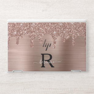 Rose Gold Metallic Glitter Drips Monogram HP Laptop Skin