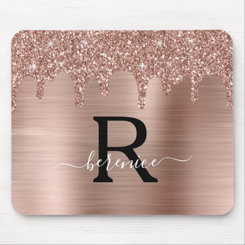 Rose Gold Metallic Glitter Drips Personalized Mouse Pad