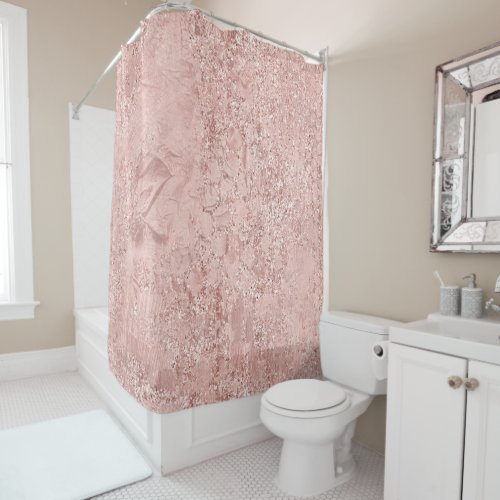 Rose Gold Metallic Glitter Glass Abstract Crystals Shower Curtain