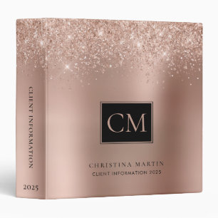 Rose Gold Metallic Glitter Monogram 3 Ring Binder