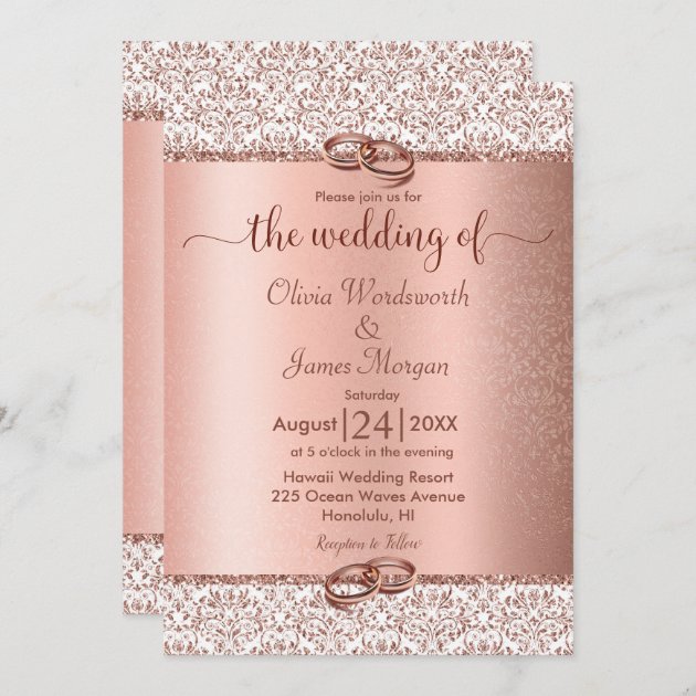 Pink Glitter Wedding Invitation Evening Invitation Personalised 