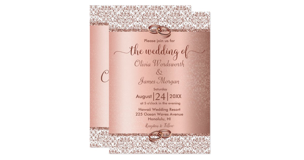 Rose Gold Metallic Glitter Monogram Wedding Invitation Zazzle Com
