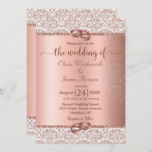 PERSONALISED WEDDING DAY or EVENING INVITATIONS DAMASK INC ENVS GREY BABY PINK
