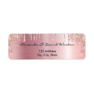 Rose gold metallic glitter return address label